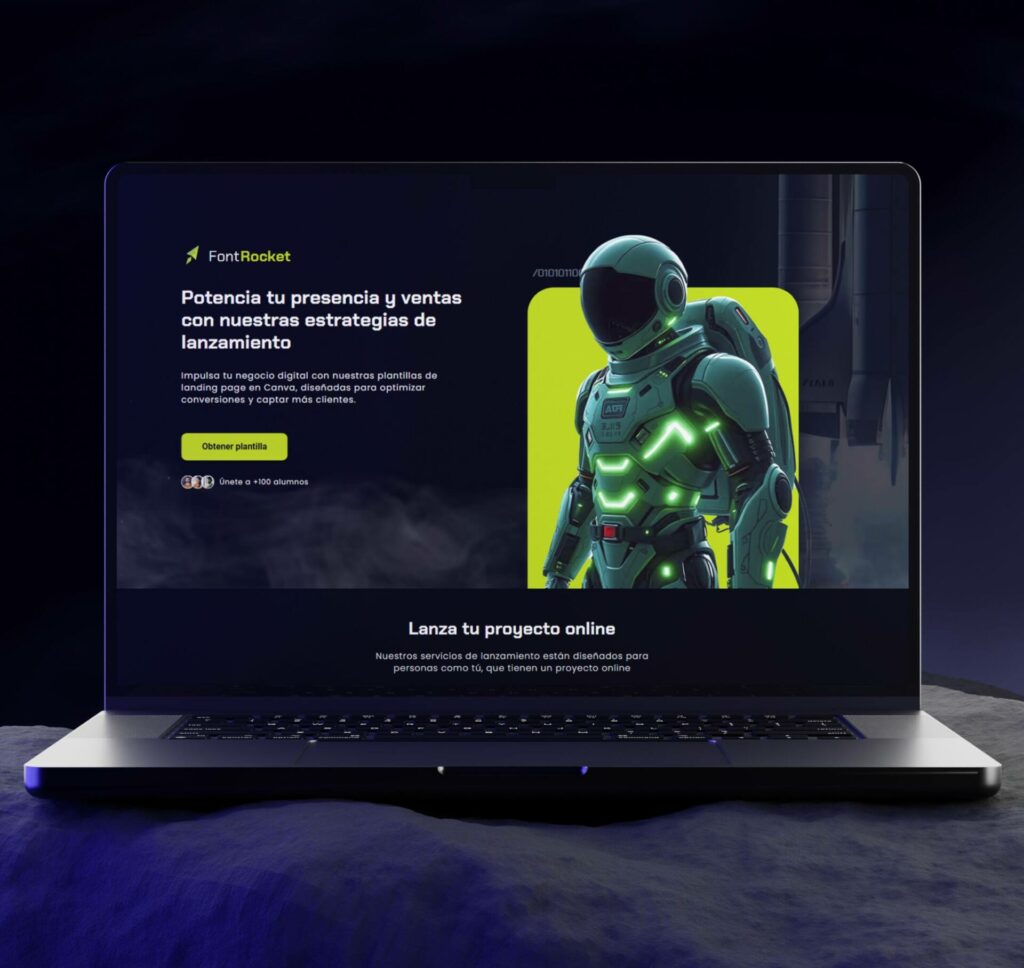 Plantilla de landing page en Canva para lanzamientos fontureb